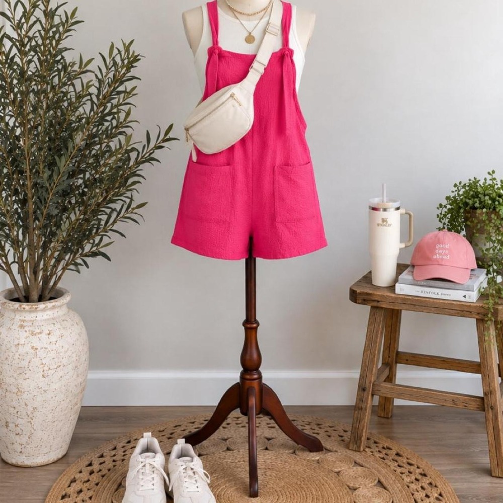 Emery Rose Hot Pink Romper Shortalls – Size Medium
